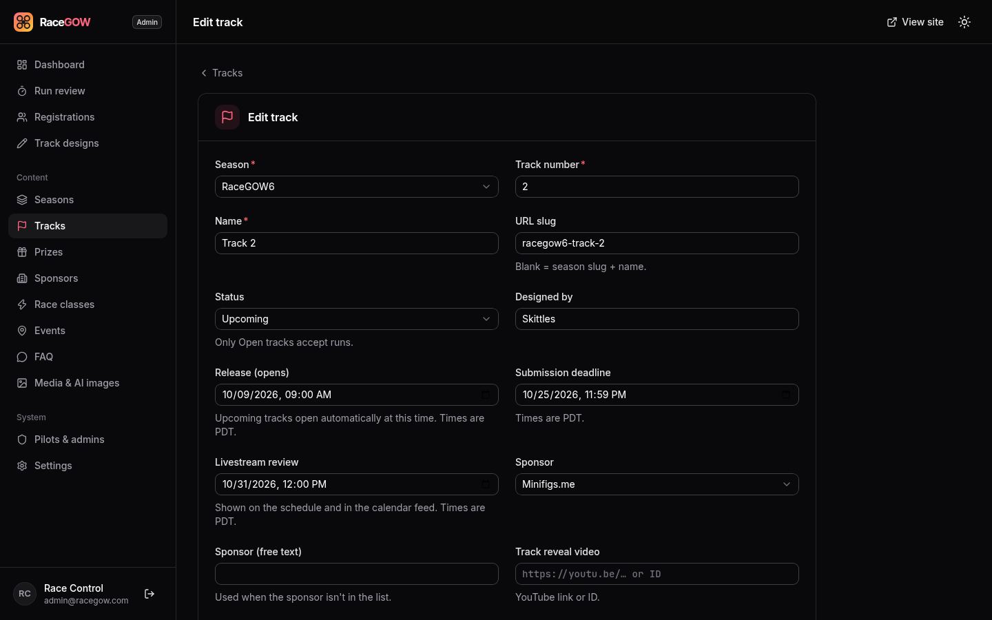 Screenshot: Content manager