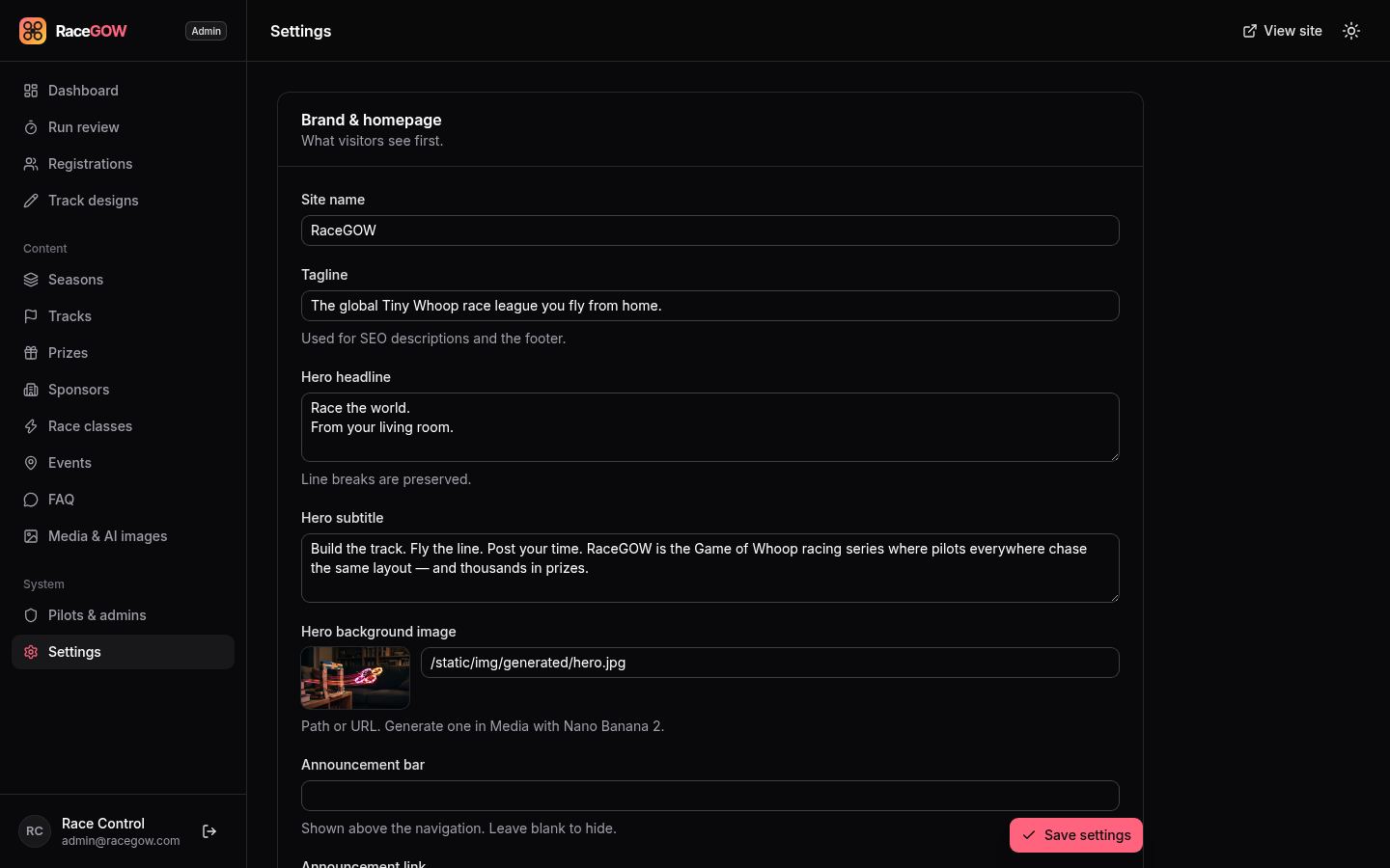 Screenshot: Settings