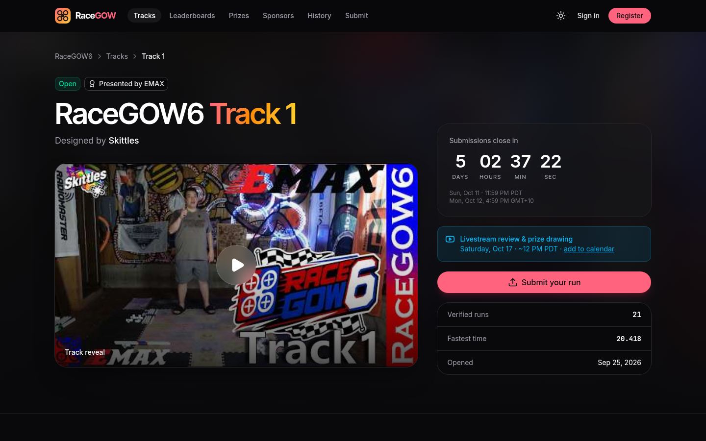 Screenshot: Track pages